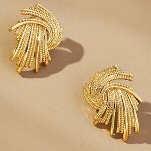 NEW!! Anthropologie Elegant Twist Fan Gold Plated Post Earrings